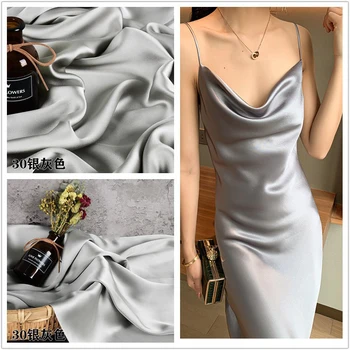 

New iron grey acetate satin fabric with glossy feeling, smooth drape, crystal silk like soft skirt and pants fabric