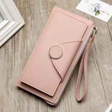 Solid Colors Long Women Wallet Fashion Pu Leather Two Fold Hasp Zipper Coin Purses Female Zipper Card Holder Clutch Money Clip