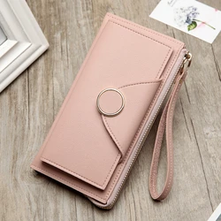 Solid Colors Long Women Wallet Fashion Pu Leather Two Fold Hasp Zipper Coin Purses Female Zipper Card Holder Clutch Money Clip