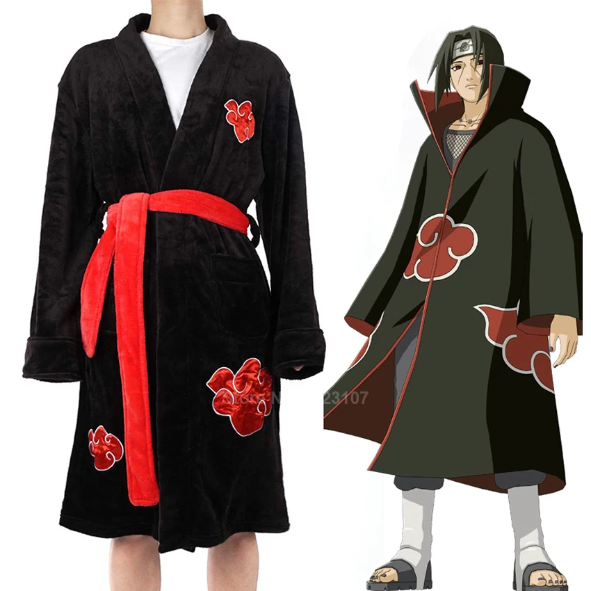 Winter Flannel Robes For Man Anime Naruto Akatsuki Uchiha Itachi Ninja Cosplay Gown Soft Warm Bath Robe Kimono Loose Style Aliexpress