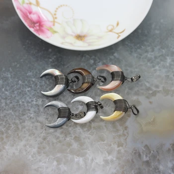 

6 Color Choice 5pcs/lot, OX Horn Shell Pendant, Copper Wire Wrapped Gun Black Moon Shell shape pendant Necklace Jewelry 7-9x20mm