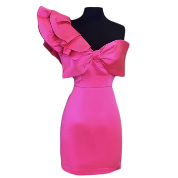 

HIGH STREET New Fashion 2020 Summer Designer Runway Dress Women's One-Shoulder Butterfly Sleeve bow Buttock Pencil Dress