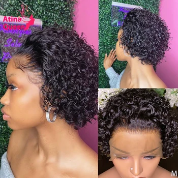 

Water Wave Bob Pixie Cut Wig 13x4 Short Wig Invisible Human Hair Wig Pre plucked Lace Wig Remy Hair 250% Density for Black Women