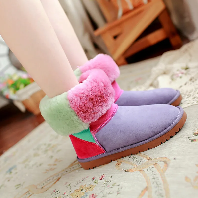 

Winter Ankle Boots Sheep Fur Contrast Color Brushed And Thick Tube Anti-slip Waterproof Snow Boots Mixed Colors Women Shoes