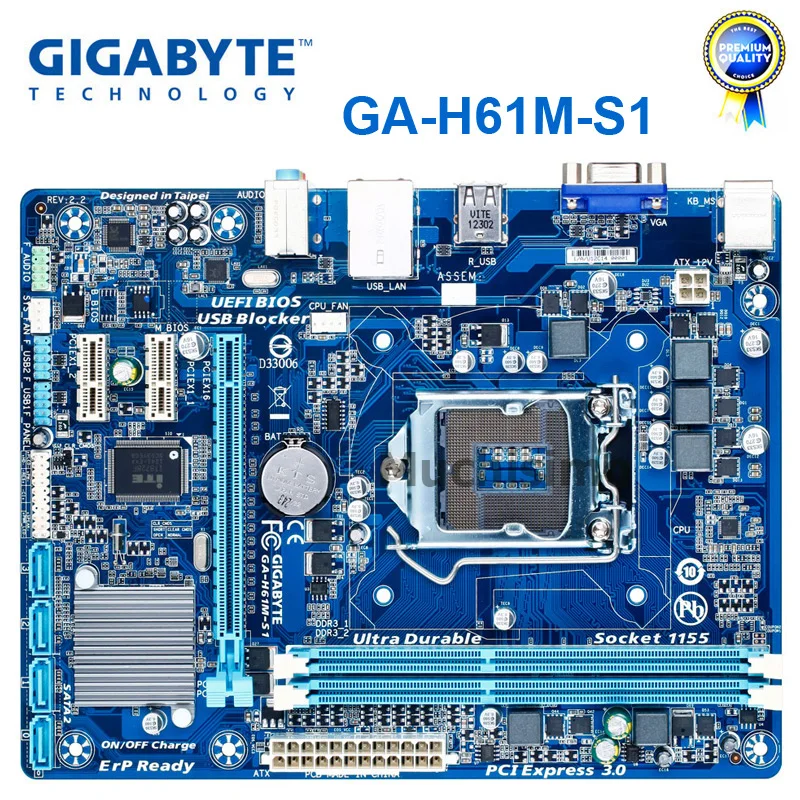 Материнская плата GIGABYTE GA-H61M-S1 H61 Socket LGA 1155 i3 i5 i7 DDR3 16G uATX UEFI BIOS оригинальная H61M-DS1 восстановленная материнская плата