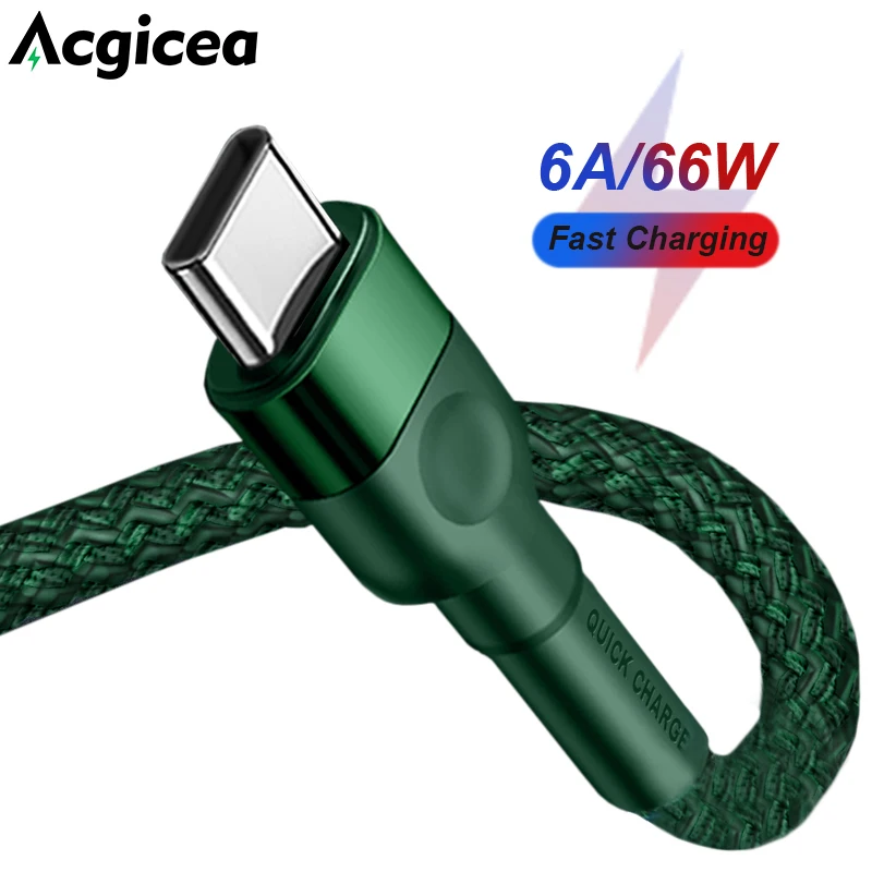 Acgicea USB Type C Cable 6A 66W SCP For Huawei Mate 40 5A Fast Charging Charger Data Cord for Xiaomi Samsung OPPO | Мобильные