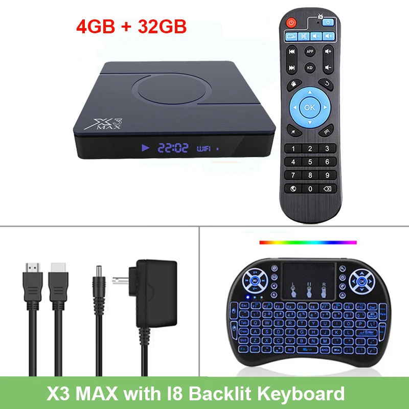 Новинка X3 MAX Android 9,0 tv box Amlogic S905X3 4 ГБ 32 ГБ 64 Гб 8K 1080P HD медиаплеер двойной wifi Netflix Google Smart tv box - Цвет: 4GB 32GB I8