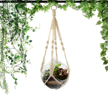 

Handmade macrame Vintage Plant Hanger Double Layer Handmade Tassel decoration countyard garde Flowerpot Holder Basket