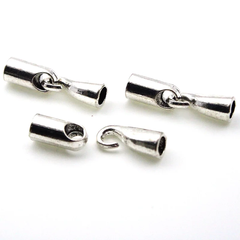 20set/lot Antique Silver Leather Cord End Crimp Caps Necklace Bracelet