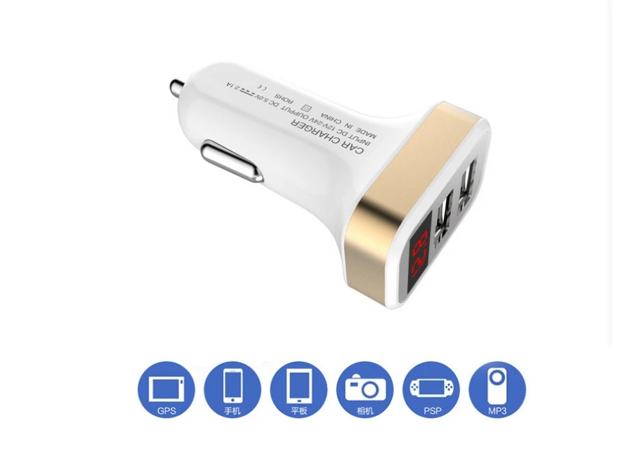 Автомобильное зарядное устройство цифровой дисплей 2.1A двойной порт USB зарядное устройство адаптер для смартфона P20 lite USB зарядка для телефона