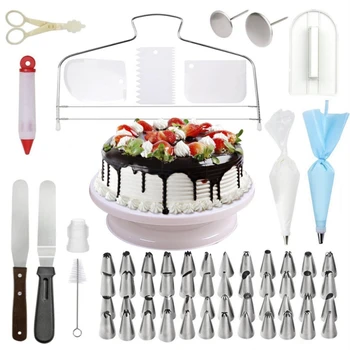 

73 pcs Cake Decorating Tool Kit Baking Fondant Supplies Reusable Pastry Bag +48pcs Nozzle Cream Scraper Cake Cut Tools Sets 2T