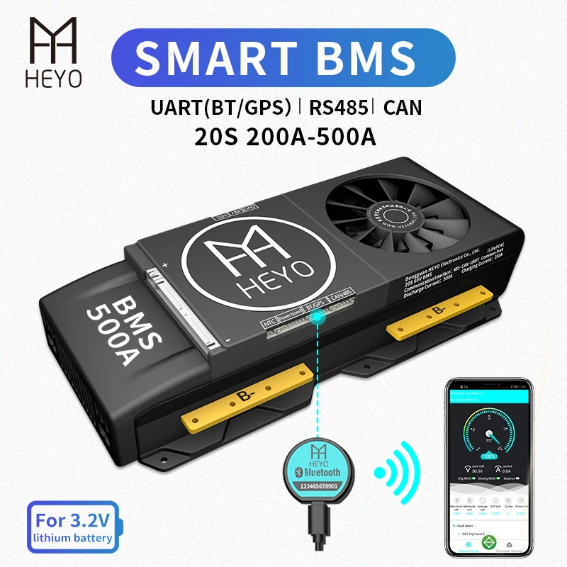 HEYO Smart BMS LiFepo4 Lipo 20S 60V 200A 250A 300A 400A 500A Bluetooth GPS приложение UART RS485 NTC батарея с