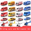 5PCS Cars and Helicopter Plane Set Toys For Children Plastic Vehicle Fire Truck Taxi Model Cosplay Game Kids Christmas Gift 1