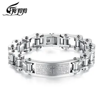 

EyeYoYo Retro Fashion Men's Motorcycle Chain Titanium Steel Bible Cross Bracelet Trendy Men's Jewelry