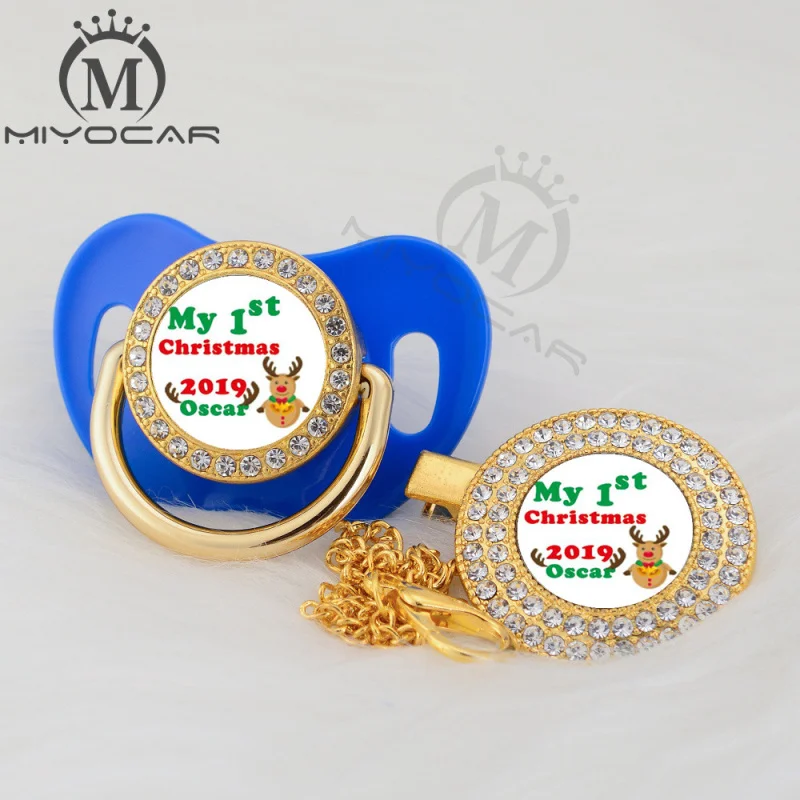 MIYOCAR на заказ любое имя Рождество Золото bling соска и соска клип черный BPA бесплатно пустышка bling уникальный дизайн P-AMS2