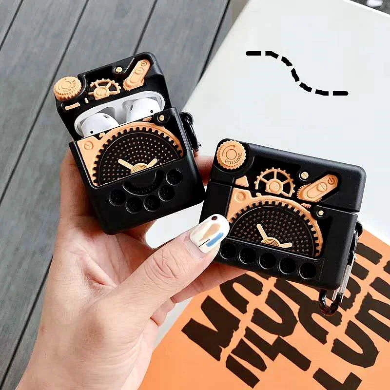 

Luxury 3D Brand Retro Mechanical Earphone Case For Apple AirPods Pro Case for airpods 2 Gear Punk Player Wireless Silicone Cover