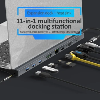 

11 in 1 USB C Hub Type C USB3.0 Adapter Dock HDMI VGA LAN PD Charge for M a c Book sata usb