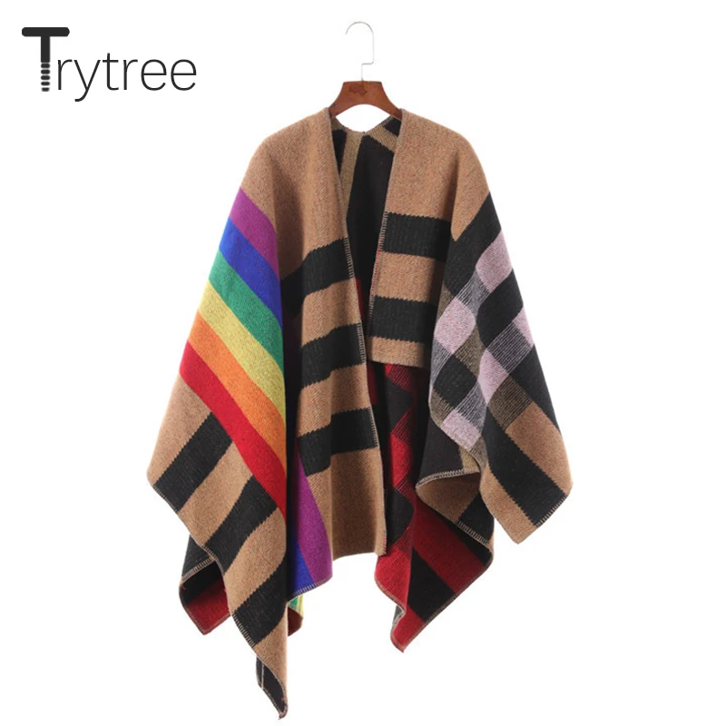 Trytree осень-зима Для женщин шарф шаль Повседневное Радуга держать теплое пончо модные длинные женские человек на все случаи жизни, Стиль толстый шарф