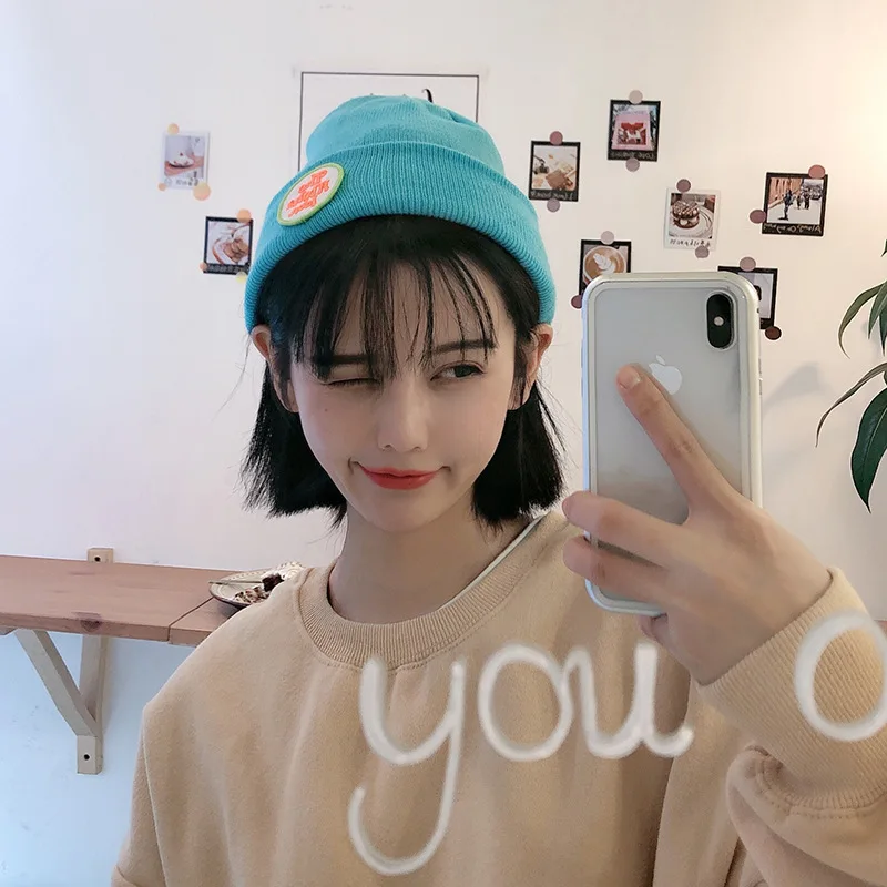 Новинка; модная, вязаная Лыжная шапочка шапка Для женщин, для улицы, для девочек, свитер осень и зима теплая шапка шапочки яркого однотонного Цвет Для женщин толстый Кепки