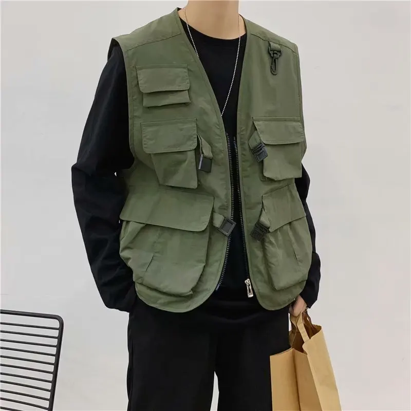 Original Japanese trendy brand functional tactical tooling multi-pocket rap vest trend thin net red waistcoat | Мужская одежда