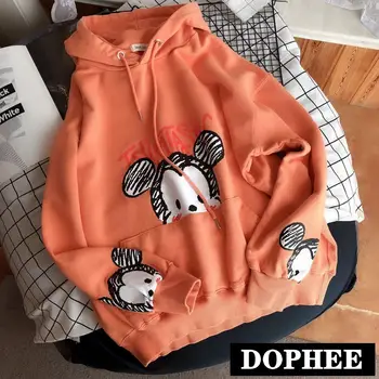 

New Korean Style Autumn Streetwear Hooded Hoodie Coat Loose Leisure Cartoon Printed Plus-sized Sweatshirt Women's Top Girls