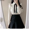 Ruffled Autumn Spring Basic Office Lady Work Wear Women Single Breasted Button Solid Peter Pan Collar Top White Shirts Blouses 1