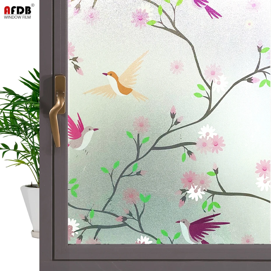 3d Matte Decorative Window Film Bird Stained Glass Film Static Self