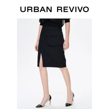 

UR Spring New Women Youth Skirt A-line Detailing Front Vents at the Hem Solid Colour Skirt YV08S5AN2001