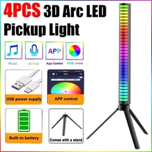 

1/2/4pcs 3D Arc 32 LED Strip Pickup Rhythm Light RGB Colorful Sound Control Lamp USB Rechagerble Atmosphere Light Bar,for Party