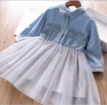 

girl Denim dress 2020 spring kids cotton dress wholesale Girls clothing cute Princess dress 5pcs/lot