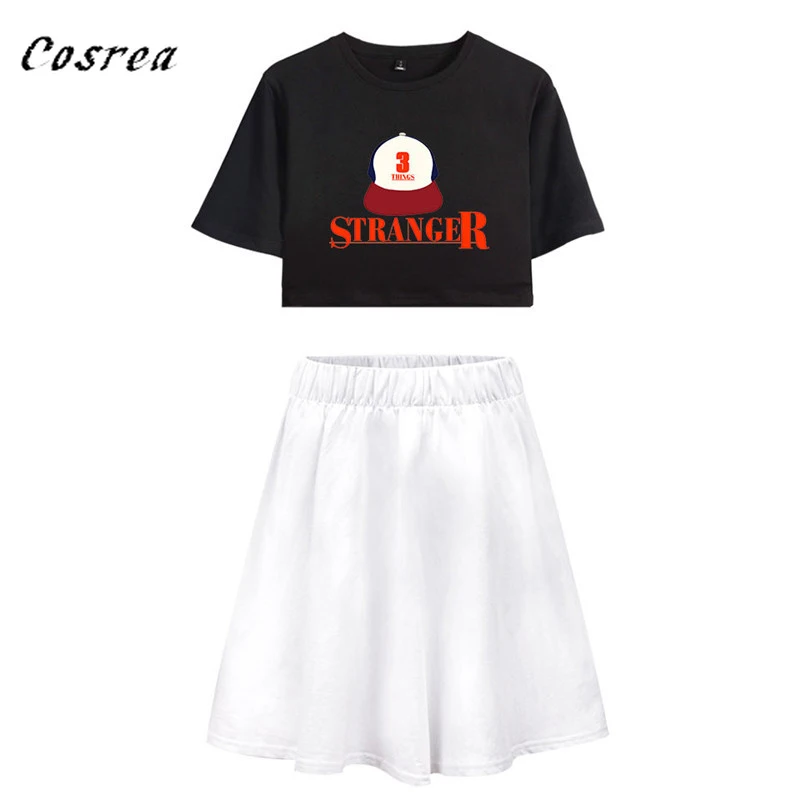 Cosrea TV Stranger Things Dustin Cosplay costume women Suit skirt Summer girl T-Shirt blouse long skirt Eleven Cosplay dress