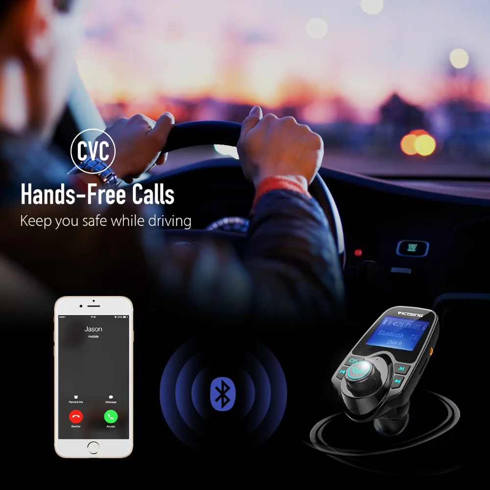 VicTsing Car FM Bluetooth Transmitter Handsfree Car Kit Wireless Radio Audio Adapter Car MP3 Music Player with Dual USB Charger (6)