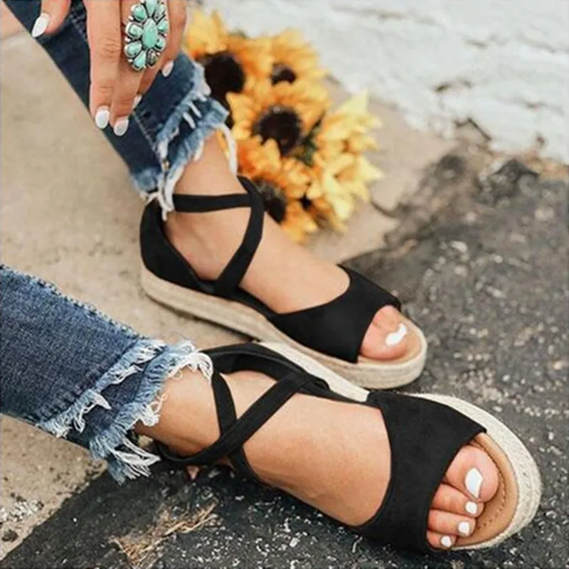 

2019 Women's Sandals Gladiator Open Toe Buckle Design Roman Sandals Women's Flats Women's Shoes wedges shoes for women 25