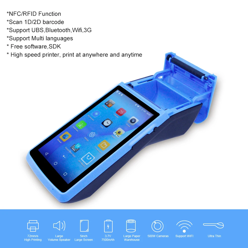 Handheld POS компьютером Android 6,0 POS терминал с 5 дюймов сенсорный экран 3g Wi-Fi Bluetooth NFC варианты можно крепить любые приспособления: PDA Термальность принтеры