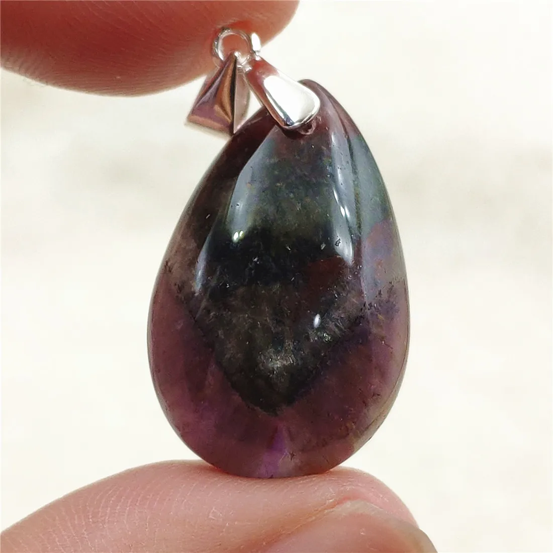Genuine Natural Cacoxenite Auralite 23 Purple Red Pendant Water Drop Rutilated Bead Women Men AAAAAA