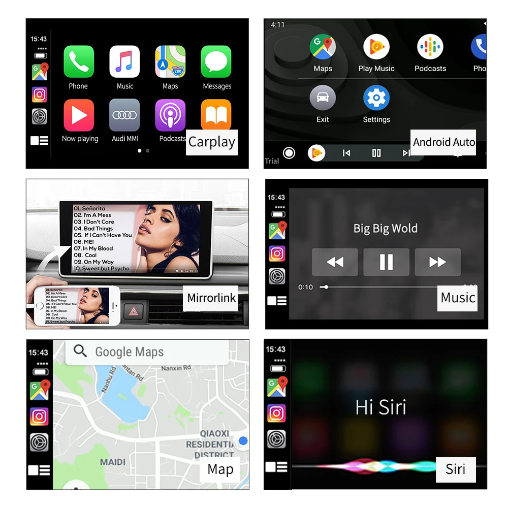 CarPlay для Audi проводное usb-соединение A3/A4/A5/Q3/Q5/A6/A7 MMI 3g/3g+ интерфейс muItimedia CarPlay& Android автоматический комплект модернизации