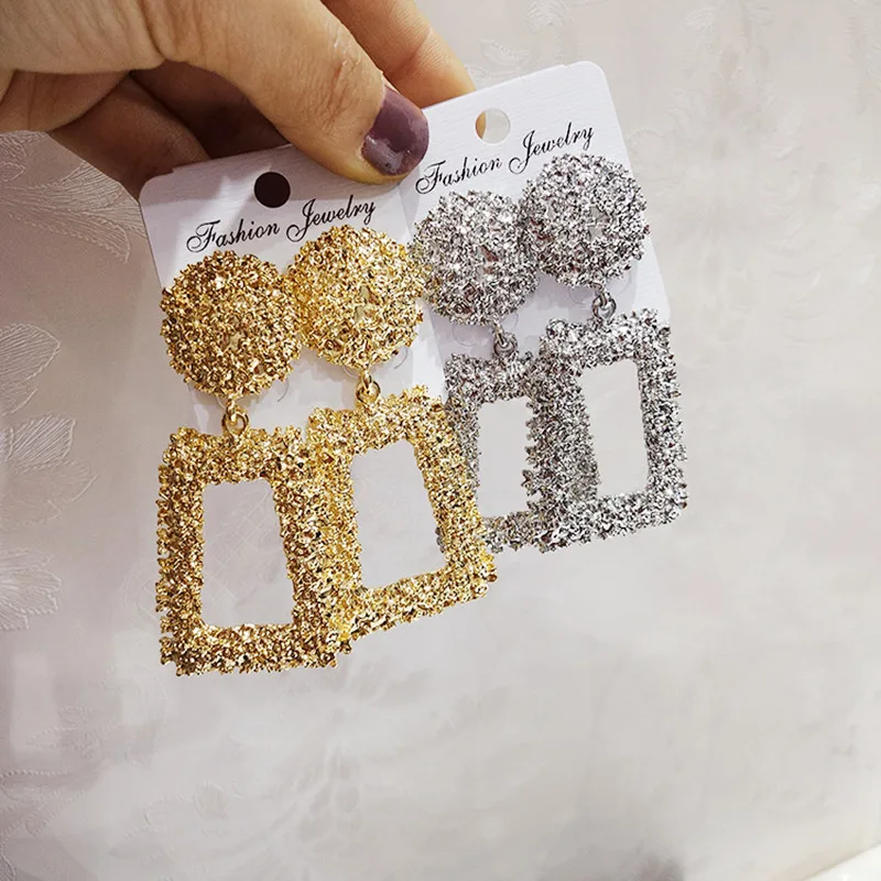 Geometric Earrings Jewelry Gift Carved Metal Gold-Color Trendy Vintage Women for Statement