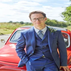 2021 New High Quality Customized Notch Lapel Two Button Royal Blue Men's Suit Fashion 4-Piece Suit (Jacket + Pants + Vest + Tie)