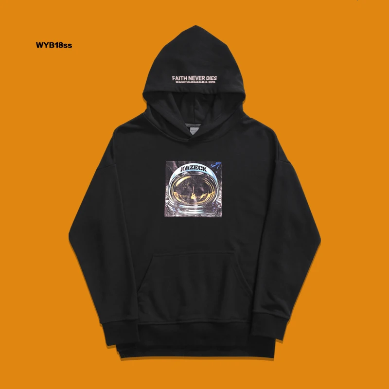 Свободный с капюшоном цельный hoodistyle астронавт мультфильм печати модный бренд печати ткань свободный досуг стиль пальто - Цвет: black
