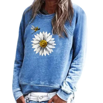 

T Shirt Women Tops Plus Size Women Sunflower Printed O-Neck Long Sleeve Loose Pullover T Shirt Ropa Mujer 2020
