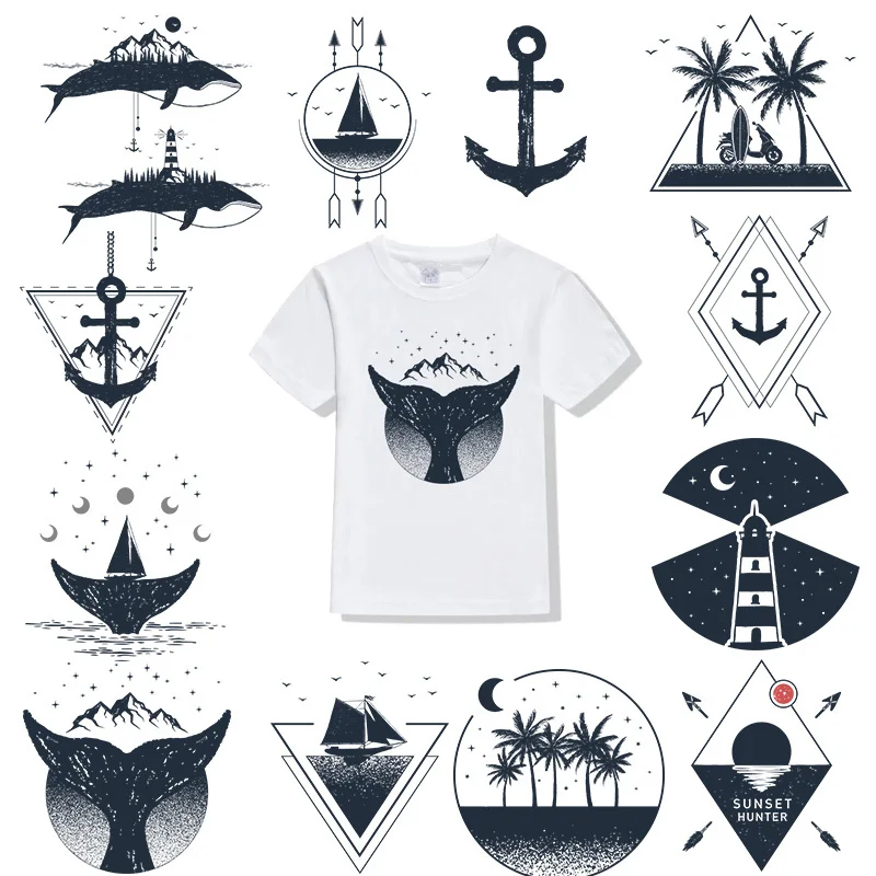 

Cartoon Anime Anchor Whale Iron on Patches for Clothes Child DIY Applique Heat Transfer Vinyl Summer Style Patch Beach Sticker