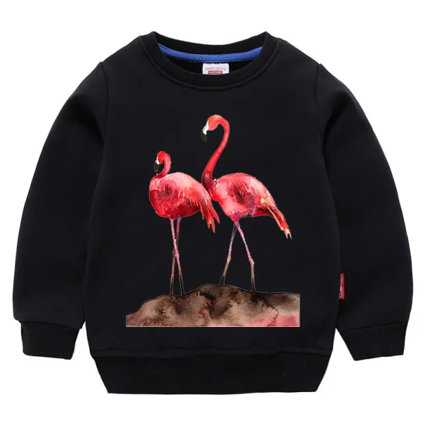 ZSIIBO children's sweater boys and girls fashion cartoon animal cute flamingo print long sleeve round neck children's sweater - Цвет: hei01