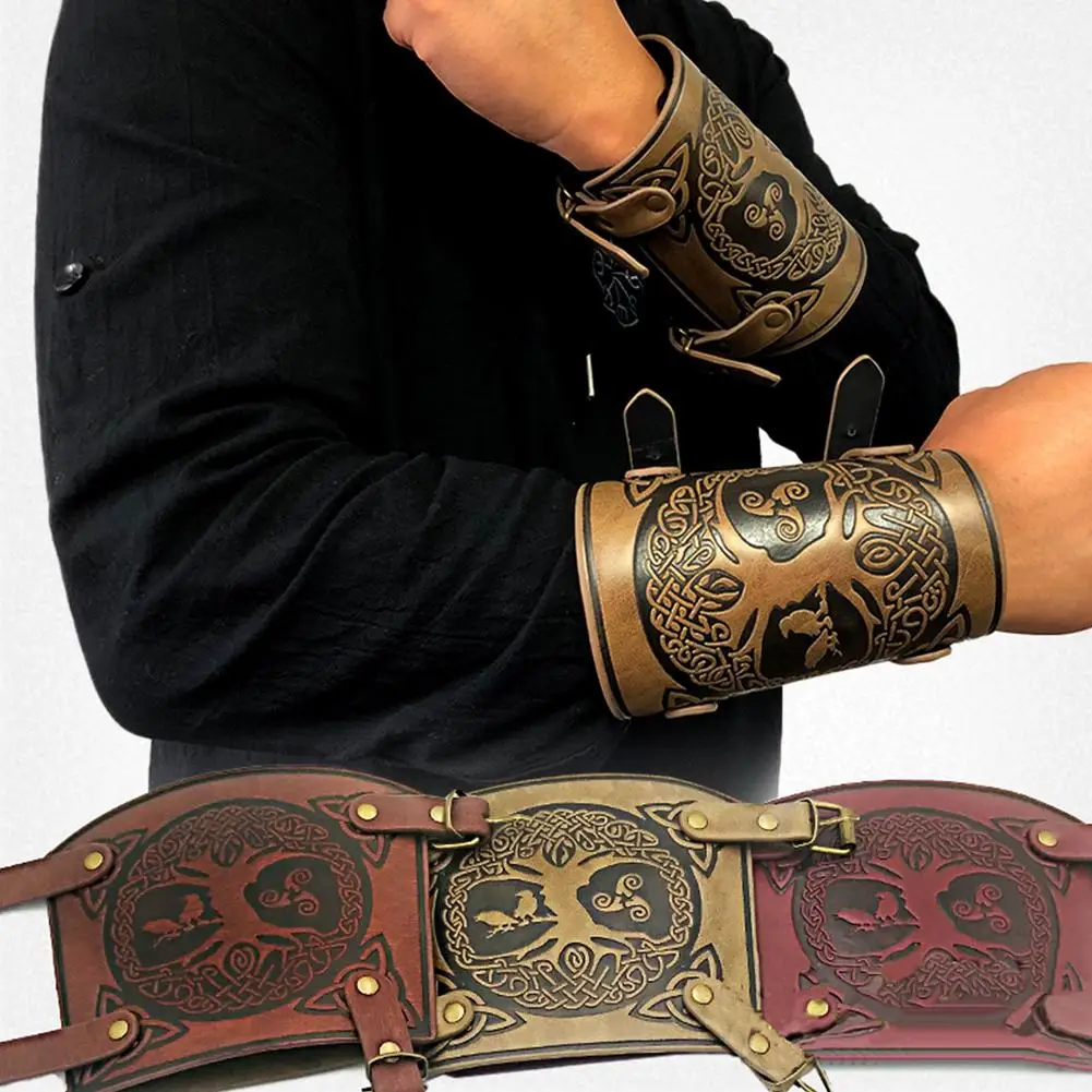 

1 Pair PU Arm Armor Unisex Gauntlet Wristband Wide Bracer Arm Protector Cuff String Steampunk Bangle Buckle Bracelet Cosplay