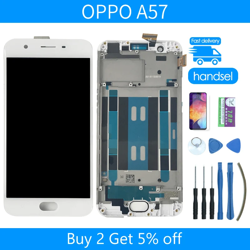 

Nuovo Per OPPO A57 display LCD con touch screen digitizer assembly Per Oppo A57 A57T LCD Sostituzione Dello Schermo di trasporto