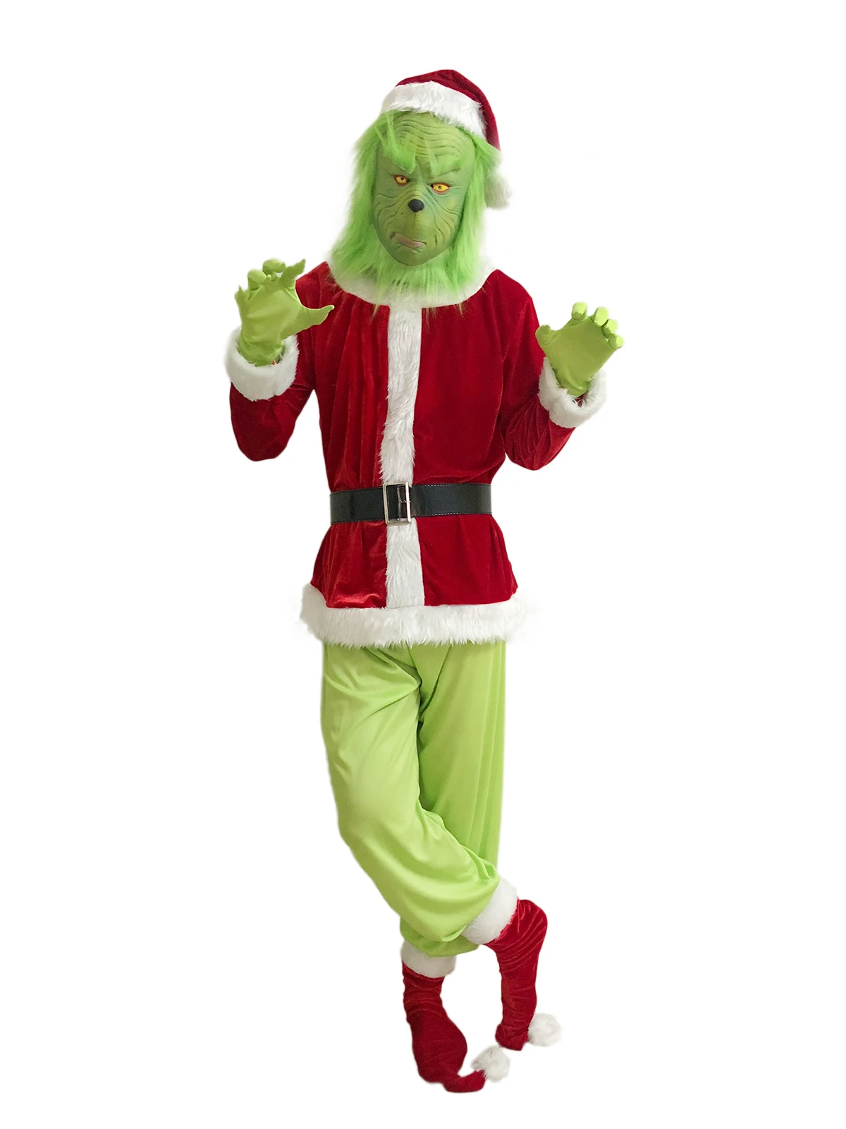 Adult Child Santa Grinch Cosplay Costume Greene How to Steal Christmas Suit Costume - Цвет: Зеленый