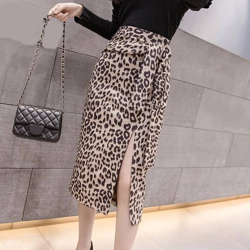 Leopard Skirt Women RICININA, длинные юбки для женщин, s, юбка макси, высокая талия, Леопардовый принт, эластичная Женская юбка, осенняя, Mujer, повседневная, Jupe Femme Mi Longue - Цвет: Leopard Skirt Women
