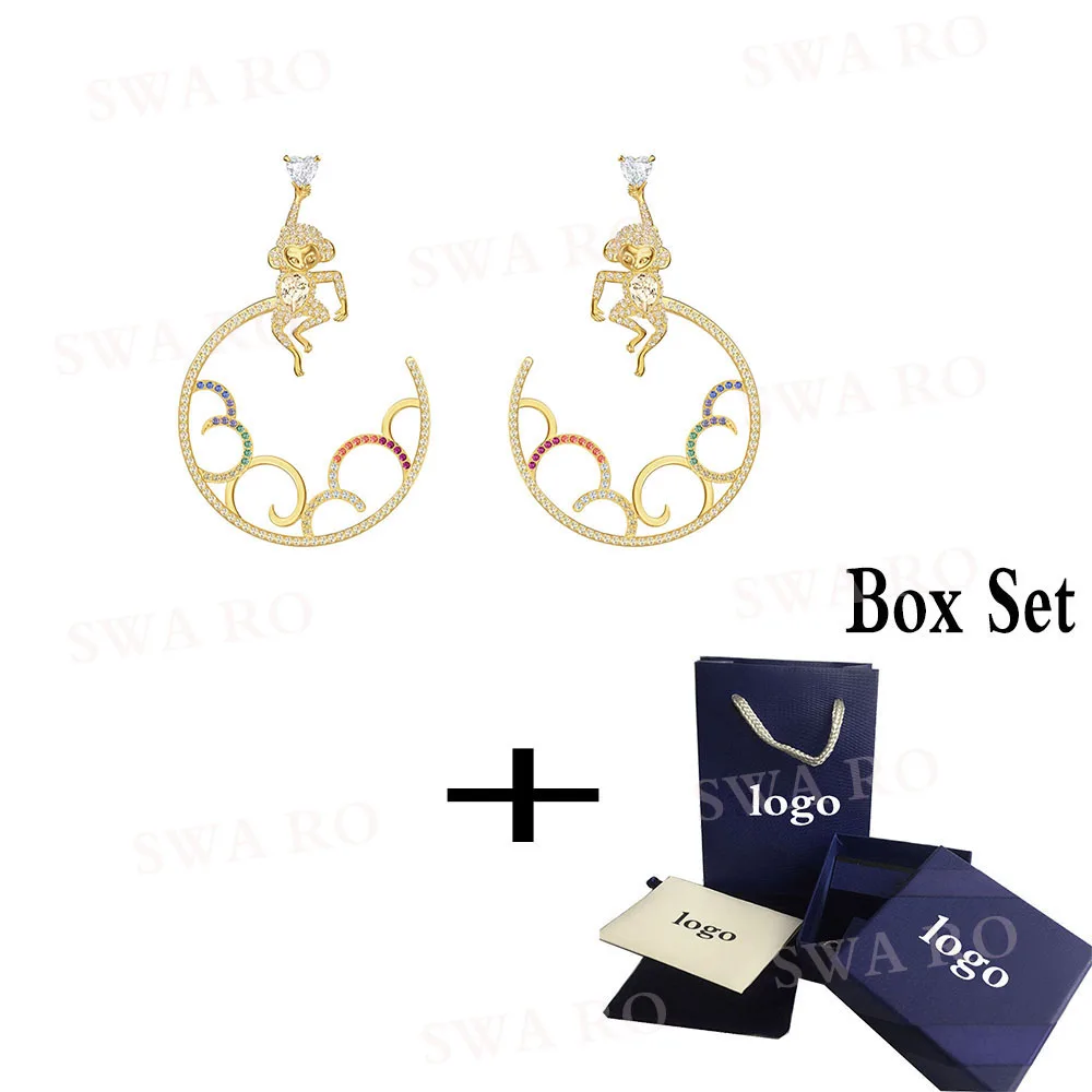 

SWA 2019 New My Hero Pierced Earrings Gold Monkey Color Band Clouds Crystal Earrings Female Fashion Romantic Earrings