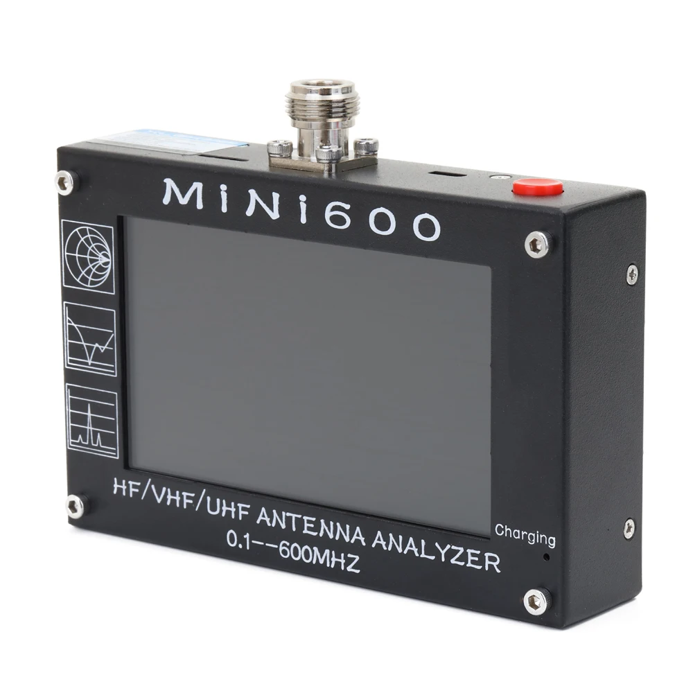 

MiNi600 5V 1.5A HF VHF UHF Antenna Analyzer 0.1-600MHz Frequency Counter SWR Meter 1.0-1999 with 4.3" TFT LCD Touching Screen