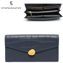

SC Women Luxury Genuine Leather BiFold Long Wallet Fashion Croc Pattern Clutch Female Functional Card Holder Money Coin Purses