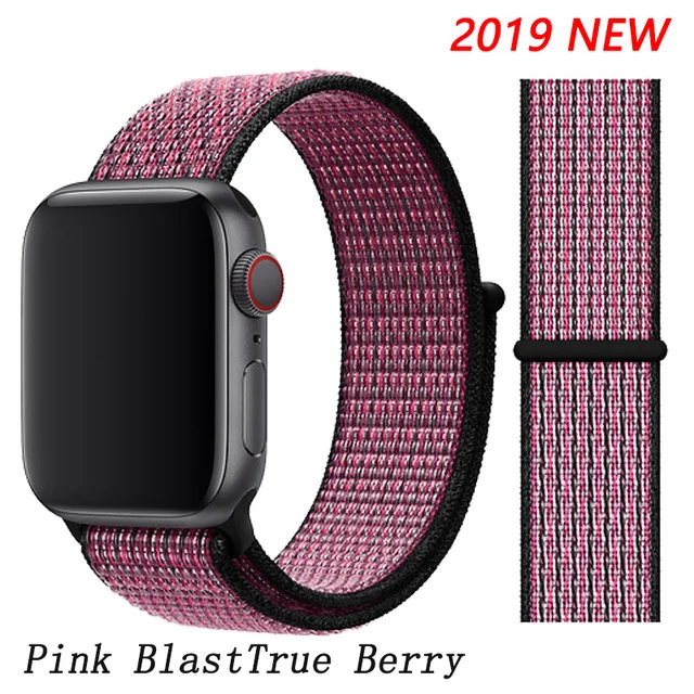 Pink BlastTrue Berry Ремешок для наручных часов Apple Watch Series 5/4/3/2/1 38 мм 42 мм мягкий нейлон дышащий сменный ремешок Спортивные петли для наручных часов iwatch серии 40 мм 44 мм - Цвет ремешка: Pink BlastTrue Berry
